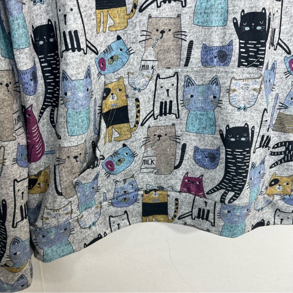 LA Soul NWOT Cute Novelty Cat Gray Hoodie Sweatshirt Size Small - Picture 5 of 13